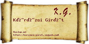 Körözsi Girót névjegykártya